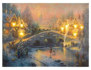 Nástenná maľba vianočná krajina, 8 LED, 30 x 40 cm