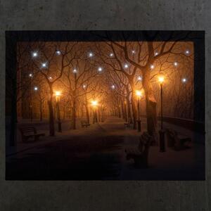 Nexos 86797 Nástenná maľba zimný večer, 4 LED, 30 x 40 cm