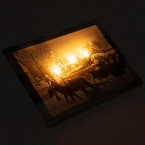 Nástenná maľba vianočné sane, 3 LED, 30 x 40 cm