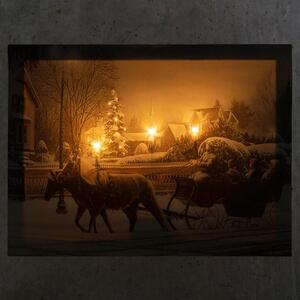 Nástenná maľba vianočné sane, 3 LED, 30 x 40 cm