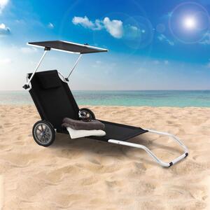 Plážové lehátko so strieškou a funkciou vozíka, 150x60x90 cm