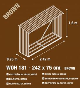 Prístrešok na drevo G21 WOH 181 - 242 x 75 cm, hnedý