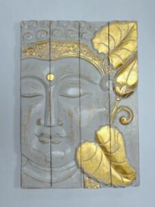 Dekorácia na stenu, obraz Budha biely - drevo 45x32cm