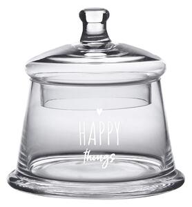 Úložná transparentná nádoba dóza s viečkom a srdiečkom Happy - Ø 12*13 cm - Clayre & Eef