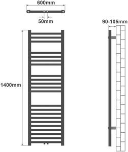 AQUAMARIN vertikálny kúpeľňový radiátor 140 x 60 cm, biely