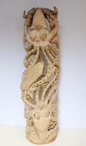 Socha Morský svet , dekoračný panel, 107 cm, drevo Hybiskus, ručná práca