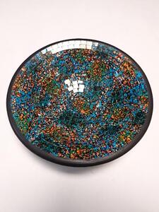 Misa modrá farebná okrúhla,38 cm, keramika, ručná mozaika, Thajsko