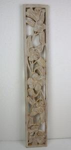 Dekorácia na stenu HYBISCUS biela, exotické drevo, ručná práca, 90x15 cm