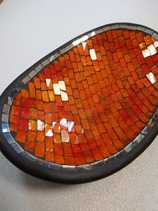 Dekoračná misa oranžová, oválna, ručná mozaika
