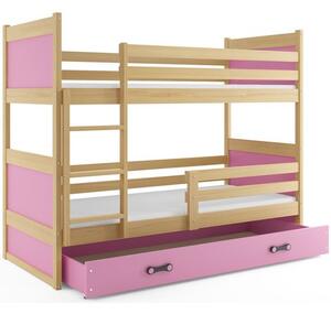Detská poschodová posteľ RICO 200x90 cm Ružová Borovica