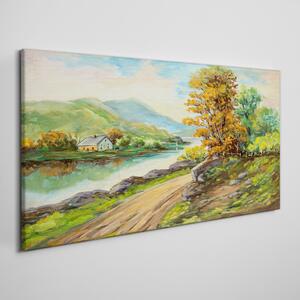 Obraz na plátne Vidiek cesta stromu rieky