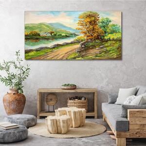 Obraz na plátne Vidiek cesta stromu rieky