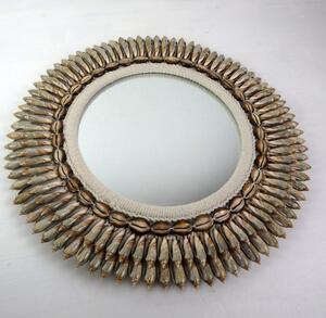 Zrkadlo okrúhle TIMOR hnedé, pravé mušle, ručná práca, 46 cm