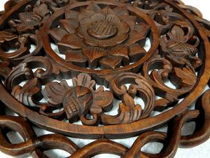 Dekorácia na stenu Mandala LOTOS hnedá tmavá, 40 cm, exotické drevo, ručná práca, Indonézia