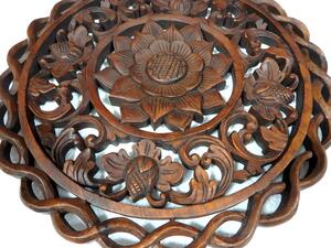 Dekorácia na stenu Mandala LOTOS hnedá tmavá, 40 cm, exotické drevo, ručná práca, Indonézia