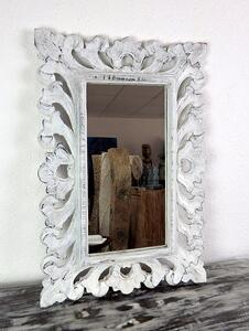 Zrkadlo biele hranaté, 60x40cm, exotické drevo, ručná práca, Indonézia
