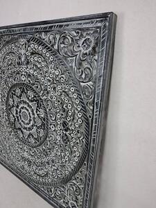Dekorácia na stenu Mandala sivá, 110x110 cm, exotické drevo, ručná práca