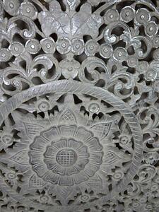 Dekorácia na stenu Mandala biela strieborná, 110x110 cm, ručná práca, drevo