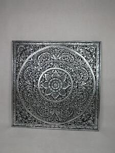 Dekorácia na stenu Mandala strieborná, 110x110 cm, ručná práca, exotické drevo