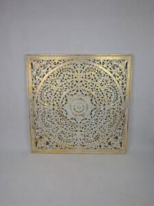 Dekorácia na stenu Mandala zlatá, 110x110 cm exotické drevo, ručná práca