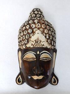 Dekorácia na stenu Budha maska hnedá, drevo, 50cm, ručná práca