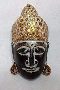 Dekorácia na stenu Budha maska hnedá/zlatá, drevo, 50cm, ručná práca