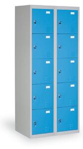 Šatníková skrinka s úložnými boxami, 10 boxov, 1820 x 760 x 500 mm, cylindrický zámok, modré dvere