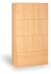 Drevená šatníková skrinka s odkladacími boxami, 9 boxov, 1700 x 900 x 420 mm, cylindrický zámok, buk