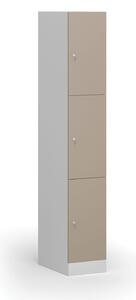 Šatníková skrinka s úložnými boxmi, 3 boxy, 1850 x 300 x 500 mm, cylindrický zámok, béžové dvere