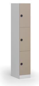 Šatníková skrinka s úložnými boxmi, 3 boxy, 1850 x 300 x 500 mm, kódový zámok, béžové dvere