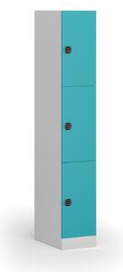 Šatníková skrinka s úložnými boxmi, 3 boxy, 1850 x 300 x 500 mm, kódový zámok, zelené dvere