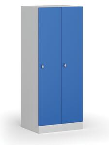 Šatníková skrinka znížená, 2 oddiely, 1500 x 600 x 500 mm, otočný zámok, modré dvere