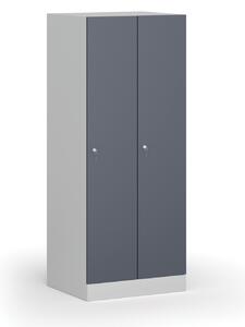 Šatníková skrinka znížená, 2 oddiely, 1500 x 600 x 500 mm, cylindrický zámok, tmavosivé dvere