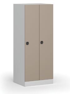 Šatníková skrinka znížená, 2 oddiely, 1500 x 600 x 500 mm, kódový zámok, béžové dvere