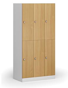 Šatníková skrinka s úložnými boxmi, 6 boxov, 1850 x 900 x 500 mm, otočný zámok, laminované dvere, buk