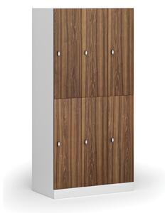 Šatníková skrinka s úložnými boxmi, 6 boxov, 1850 x 900 x 500 mm, otočný zámok, laminované dvere, orech
