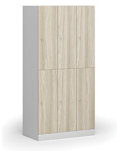 Šatníková skrinka s úložnými boxmi, 6 boxov, 1850 x 900 x 500 mm, cylindrický zámok, laminované dvere, dub prírodný