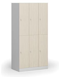 Šatníková skrinka s úložnými boxmi, 6 boxov, 1850 x 900 x 500 mm, cylindrický zámok, laminované dvere, breza