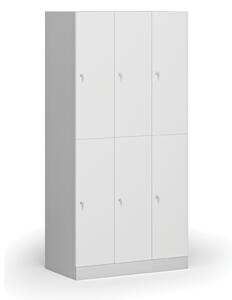 Šatníková skrinka s úložnými boxmi, 6 boxov, 1850 x 900 x 500 mm, cylindrický zámok, laminované dvere, biela