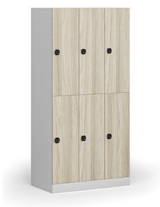 Šatníková skrinka s úložnými boxmi, 6 boxov, 1850 x 900 x 500 mm, kódový zámok, laminované dvere, dub prírodný