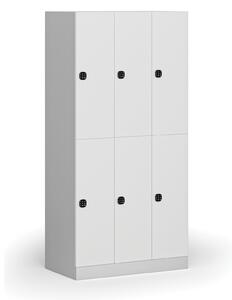 Šatníková skrinka s úložnými boxmi, 6 boxov, 1850 x 900 x 500 mm, kódový zámok, laminované dvere, biela