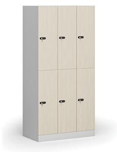 Šatníková skrinka s úložnými boxmi, 6 boxov, 1850 x 900 x 500 mm, mechanický kódový zámok, laminované dvere, breza