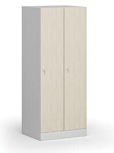 Šatníková skrinka znížená, 2 oddiely, 1500 x 600 x 500 mm, cylindrický zámok, laminované dvere, breza