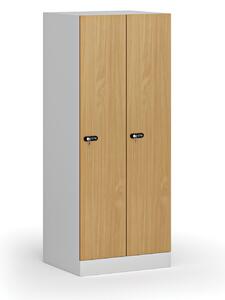 Šatníková skrinka znížená, 2 oddiely, 1500 x 600 x 500 mm, mechanický kódový zámok, laminované dvere, buk