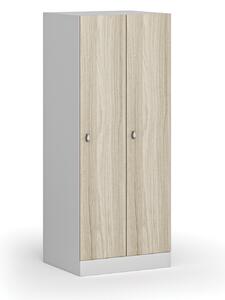 Šatníková skrinka znížená, 2 oddiely, 1500 x 600 x 500 mm, otočný zámok, laminované dvere, dub prírodný