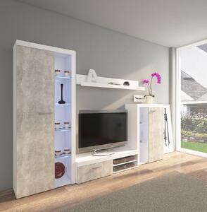 MEBLINE Obývacia stena RODOS biela / beton svetlý
