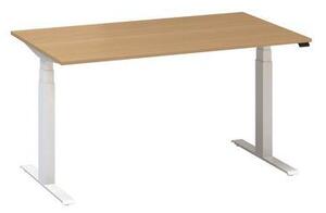 Výškovo nastaviteľný kancelársky stôl Alfa Up s bielym podnožím, 140 x 80 x 61,5-127,5 cm, dezén divoká hruška