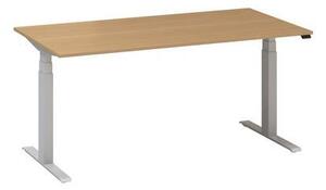 Výškovo nastaviteľný kancelársky stôl Alfa Up so sivým podnožím, 160 x 80 x 61,5-127,5 cm, dezén divoká hruška