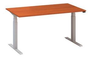 Výškovo nastaviteľný kancelársky stôl Alfa Up so sivým podnožím, 140 x 80 x 61,5-127,5 cm, dezén divoká čerešňa