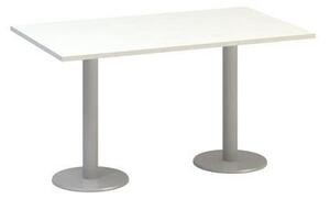 Konferenčný stôl Alfa 400 so sivým podnožím, 140 x 80 x 74,2 cm, dezén biely